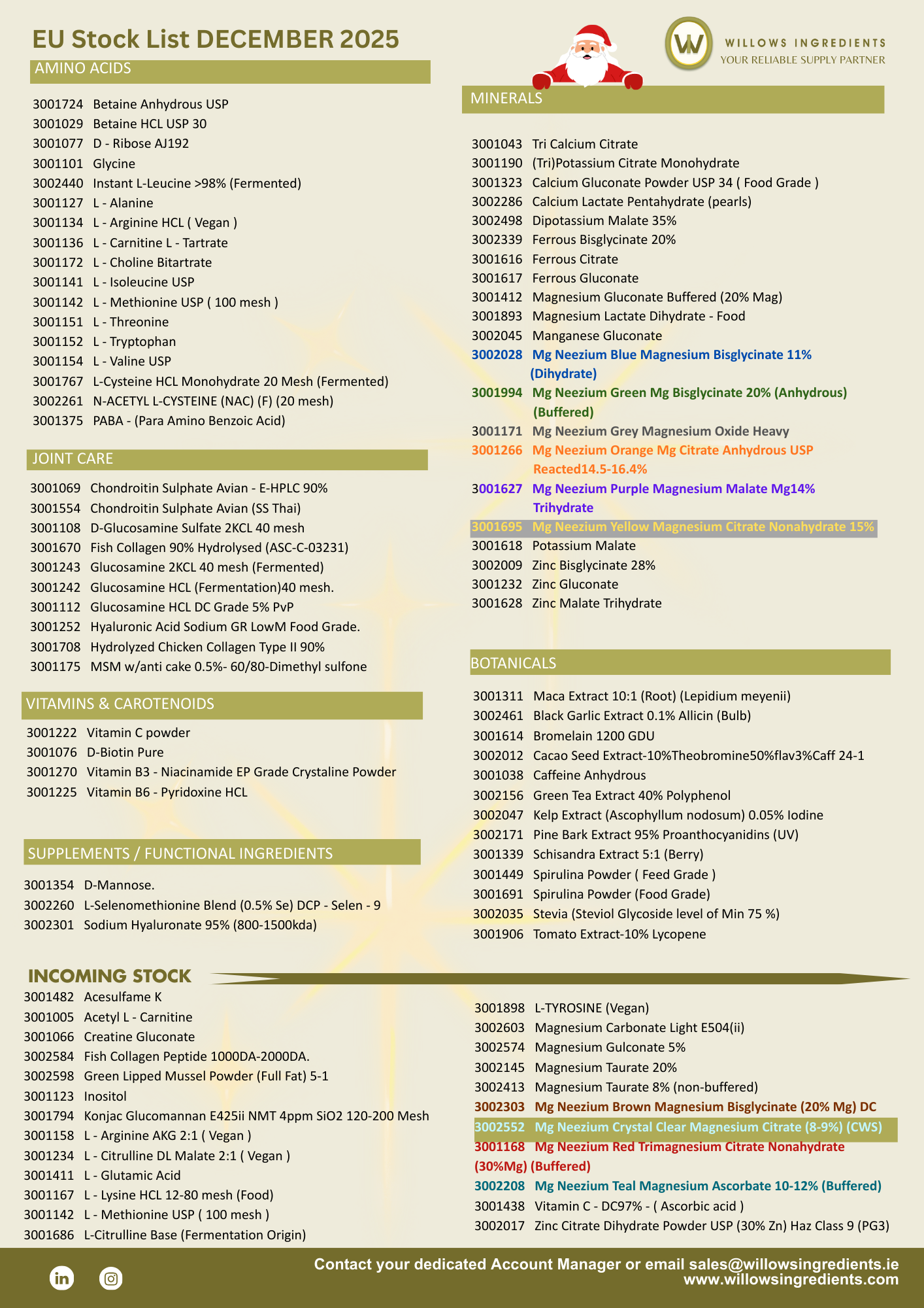 EU December Stock list